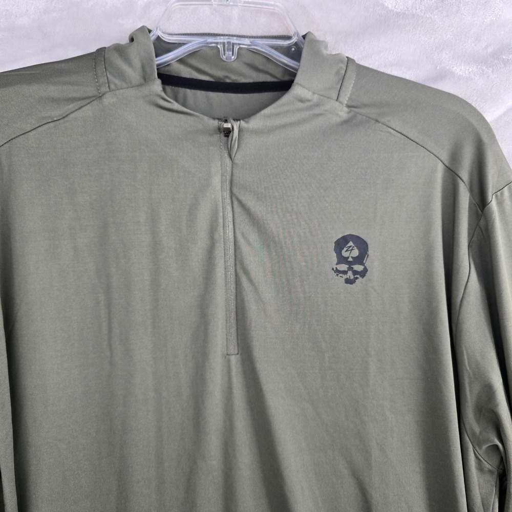 Zero Foxtrot Mens 2XL Skull Logo 1/4 Zip‎ Long Sleeve Pullover Shirt Green
